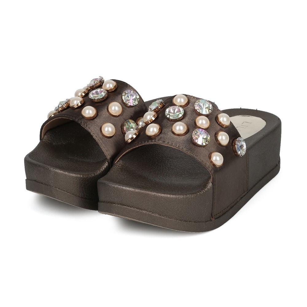NIB Liliana Nomia-1 Satin Gem Platform Sandal Sz 9